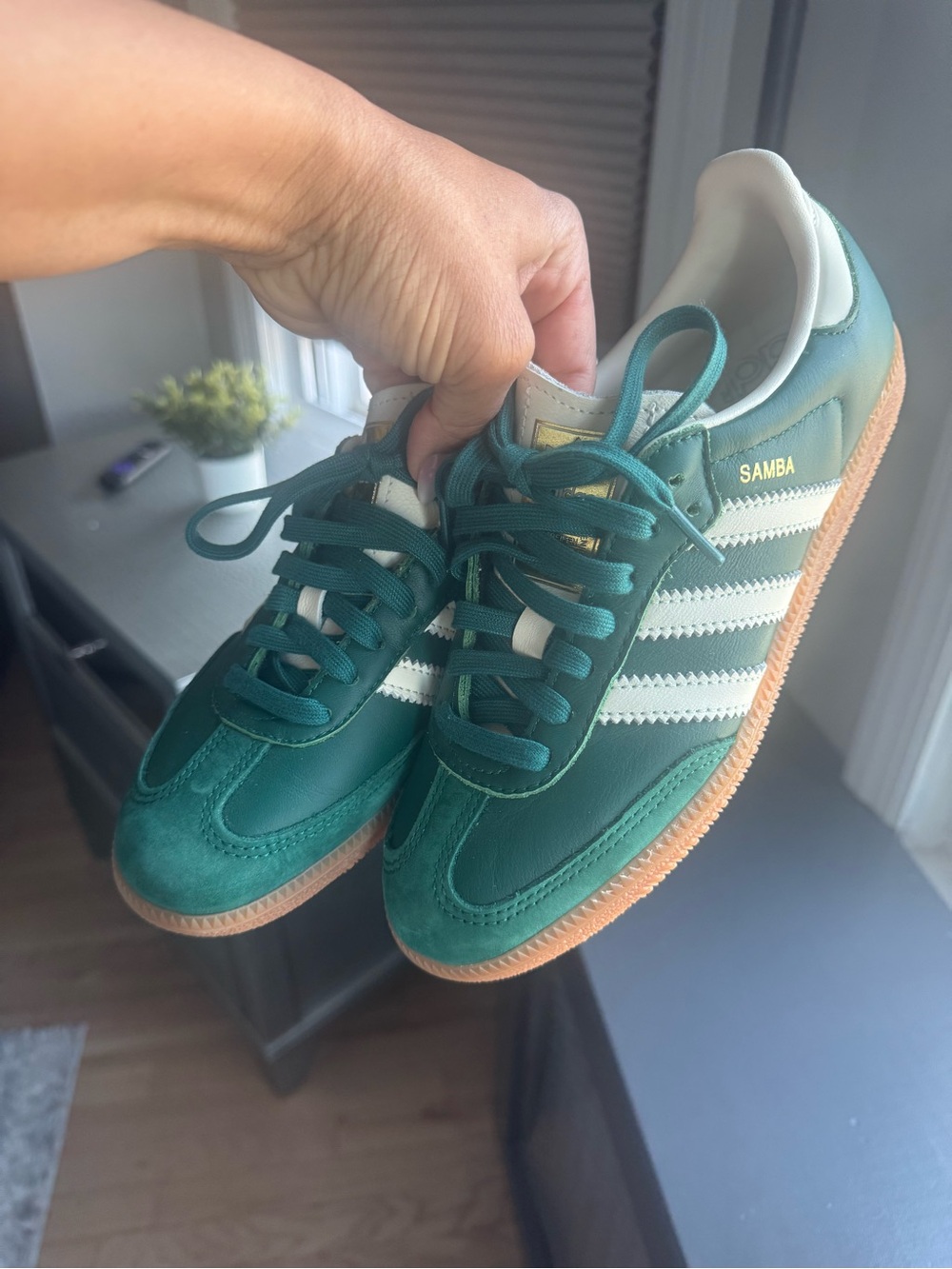 adidas Green Samba Sneakers with White Stripes and Gum Sole size 6